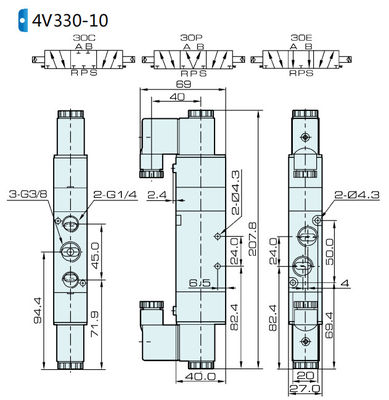 Valva solenoide 4V330C-08 AIRTAC para ar 0,15 a 0,8 MPa 21 a 114 Psi Ar fluido