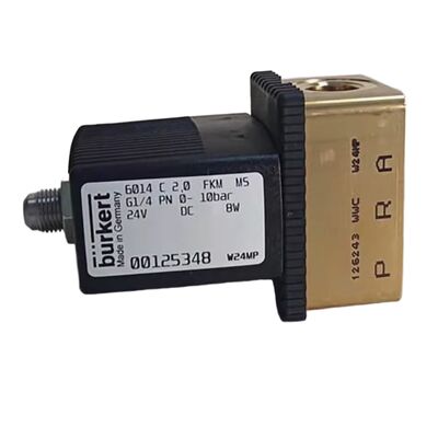 Burkert 00125301 válvula de solenoide industrial, G1/4 Inch Port, 3.0 Flow Orifício, FKM selada casa de latão, 24V DC Power 8W, 0 ~ 6bar aplicação de baixa pressão