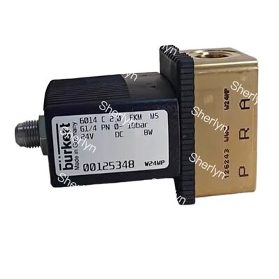 2/2 Válvula de solenoide de ação direta normalmente fechada, Burkert 6013 00126092, G1/8 Thread, 3,0 mm Orifício, Corpo de latão, Selo FKM, 24VAC 8W, 0-10bar