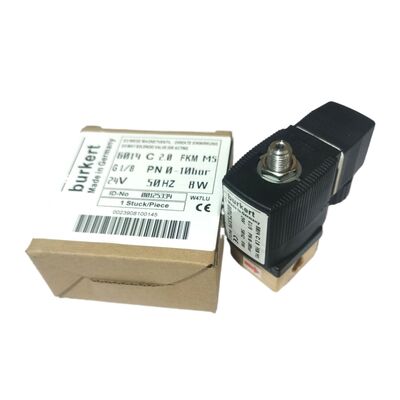 2/2 Válvula de solenoide de ação direta normalmente fechada, Burkert 6013 00126092, G1/8 Thread, 3,0 mm Orifício, Corpo de latão, Selo FKM, 24VAC 8W, 0-10bar