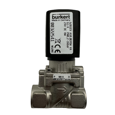 Tipo Burkert 6281 Ampla gama de temperatura válvula solenoide 00322544 00322545 00322546 G3/8 Filamento 2/2 Corpo de aço inoxidável normalmente fechado EPDM Selo 10.0 Orifício de fluxo 8W Bobina DC24V / AC24V / AC220V