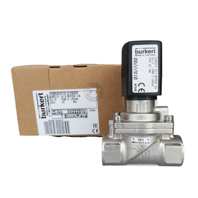 Burkert Tipo 6281 2/2 NO Servo Solenoide 00322547 00322548 00322549 00322550 00322551 00322552 G1/4 G3/8 Filamento Corpo de aço inoxidável FKM Selo 10.0 Orifício de fluxo 8W Bobina DC24V / AC24V / AC220V
