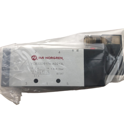 Válvula Solenoide NORGREN VCB22D517A-AD213L de Alto Fluxo 3350 L/min G1/2 24VDC 5/2 Retorno por Mola Válvula de Gaveta Pneumática Corpo de Alumínio IP65
