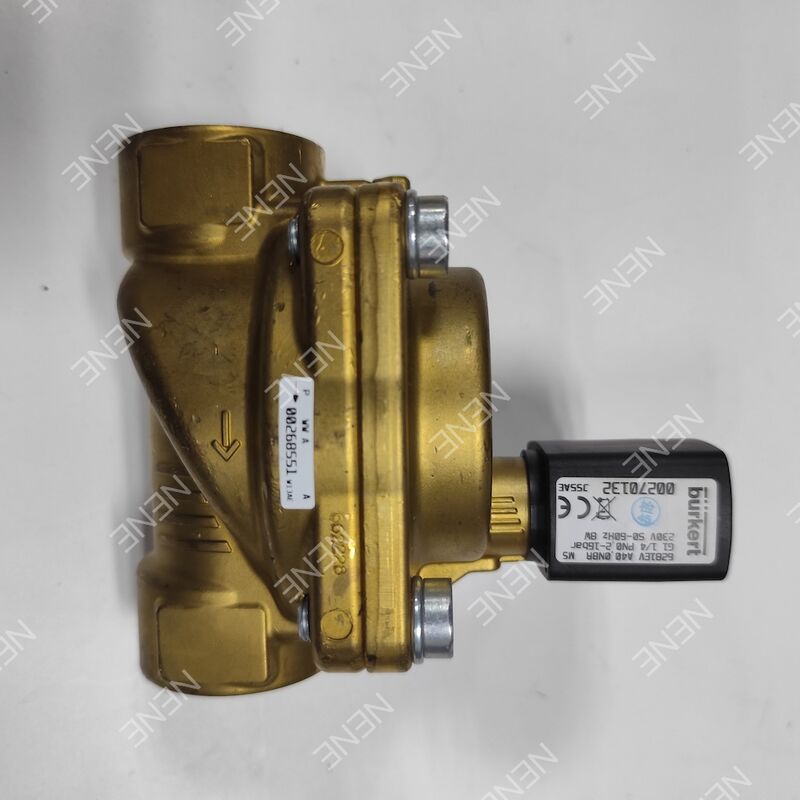 Válvula solenóide de grande orifício para alta temperatura BURKERT Tipo 6281 00221879 G3/4 2/2 NF Corpo em latão Vedação FKM Orifício de 20,0 de vazão AC220V 8W 0,2-16bar 0 a +120°C