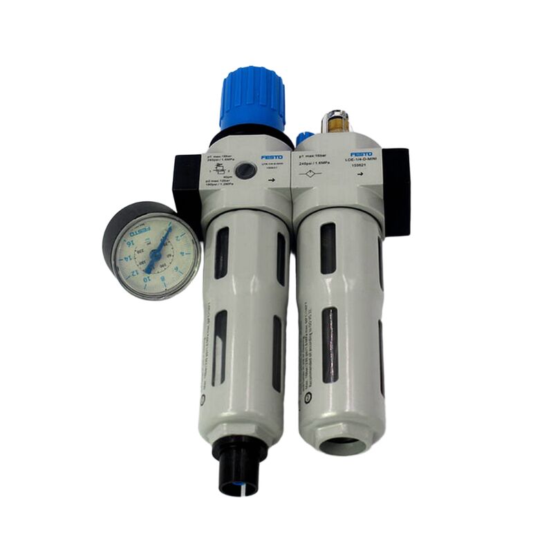 Filter Regulator Lubricator Festo FRC-1/8-D-7-MINI 162754 40μm Manual Drain G1/8 0.5-7bar 800L/min With Gauge Die Cast Zinc