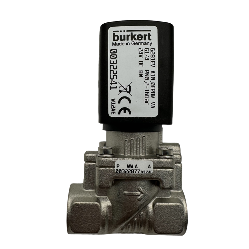 Tipo Burkert 6281 Valva solenoide de servo diafragma de grande fluxo 00222022 00222023 00222024 G1 1/4 Filamento 2/2 NC Corpo de válvula de aço inoxidável EPDM Selo 25.0 Orifício de fluxo 8W Bobina DC24V/AC24V/AC220V