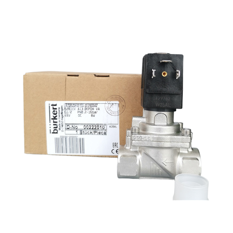 Válvula de Controle Solenoide Burkert 6281 Calibre Grande NA G1 1/4 2/2 NA Corpo da Válvula em Aço Inoxidável Vedação FKM Inerte Orifício de Fluxo de 25mm Bobina de 8W DC24V AC24V AC220V Opcional 00228396 00228397 00228398