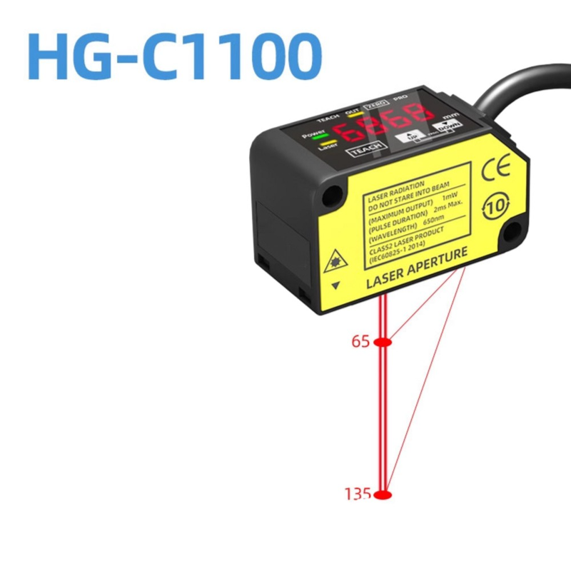 HG-C1100 Laser Displacement Sensor 100Mm Centre Distance ±35Mm Measuring Range 70Um Repeatability Ip67 12-24V Dc Npn Pnp Output 0-5V 4-20Ma Analog Signal
