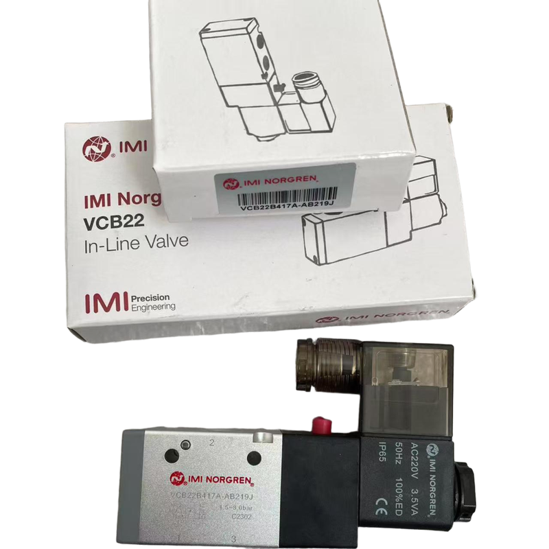 Válvula Solenoide de Retorno por Mola NORGREN VCB22B417A-AB219J G1/4 AC220V Válvula Direcional Pneumática 3/2 NF para Máquina de Moldagem por Sopro