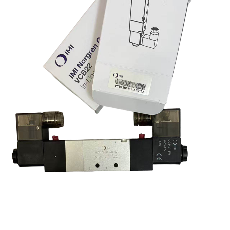 Válvula Solenoide de Centro Fechado 5/3 NORGREN VCB22B611A-AB213J G1/4 24VDC Válvula de Posicionamento de Solenoide Duplo para Fixação Flutuante 5 Vias 3 Posições