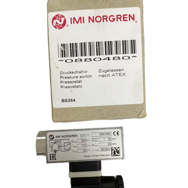 Interruptor de Pressão NORGREN 0880480 à Prova de Explosão com Rosca G1/4 de 1 a 16 bar para Locais Perigosos