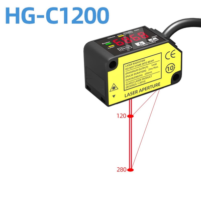 Detector de Deslocamento a Laser Vermelho Visível HG-C1200 0,05% Fs Por Grau C Estabilidade de Temperatura Modo Selecionável Luz Ligada Escuro Ligado Para Teste de Posição Industrial