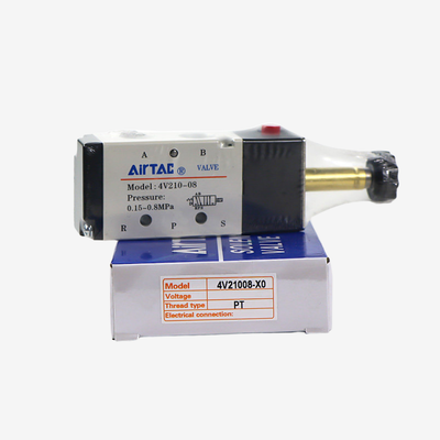 Corpo de Válvula Único Airtac 4V210-08 Válvula Direcional Pneumática 5/2 Vias Rosca de 1/4 de Polegada Bobina Separada de Liga de Alumínio para Montagem de Substituição